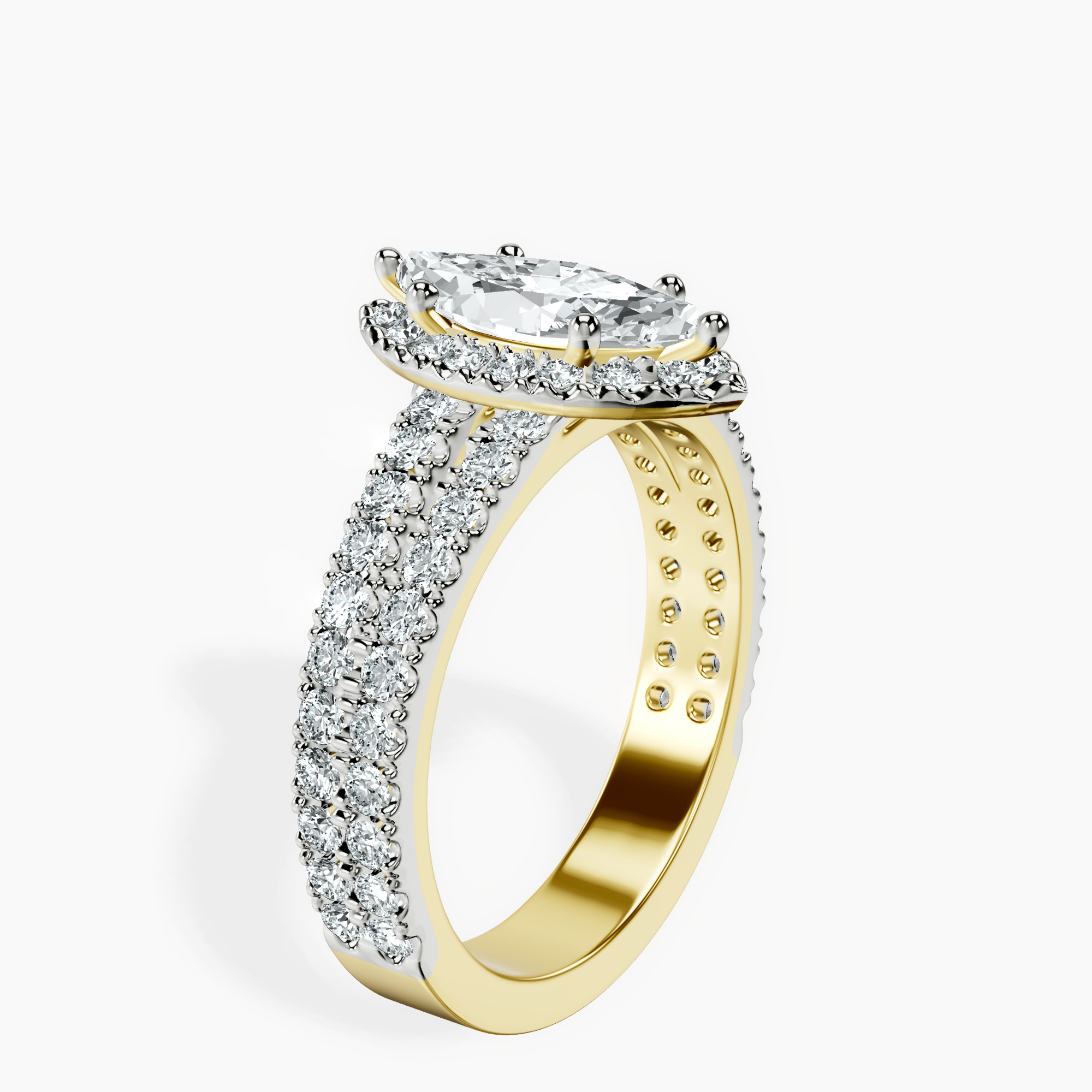 1.43 ct. marquise Luna Halo Ring in 14kt yellow gold standing product image one