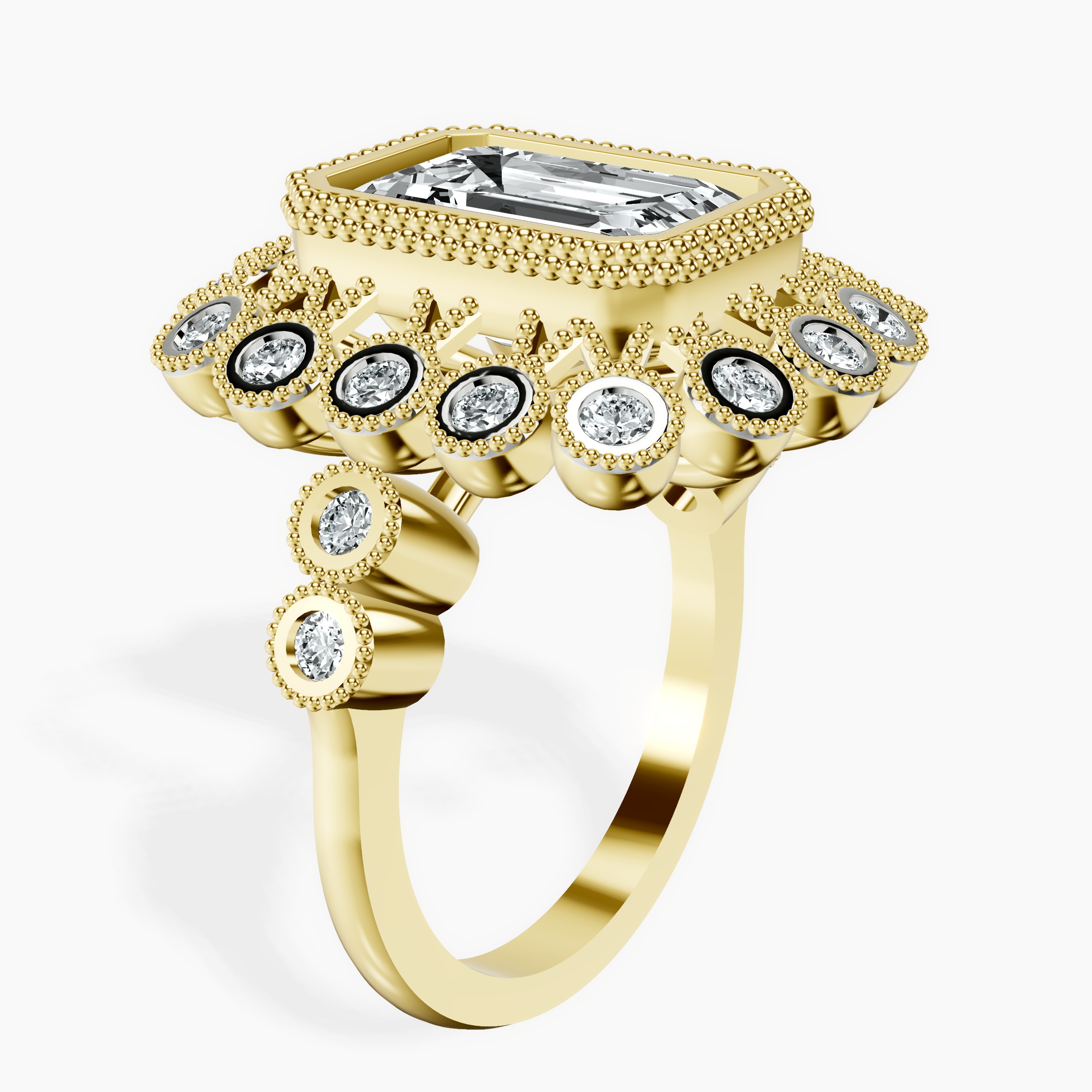 2.16 ct. emerald Bloom Vintage Halo Ring in 18kt yellow gold standing product image one