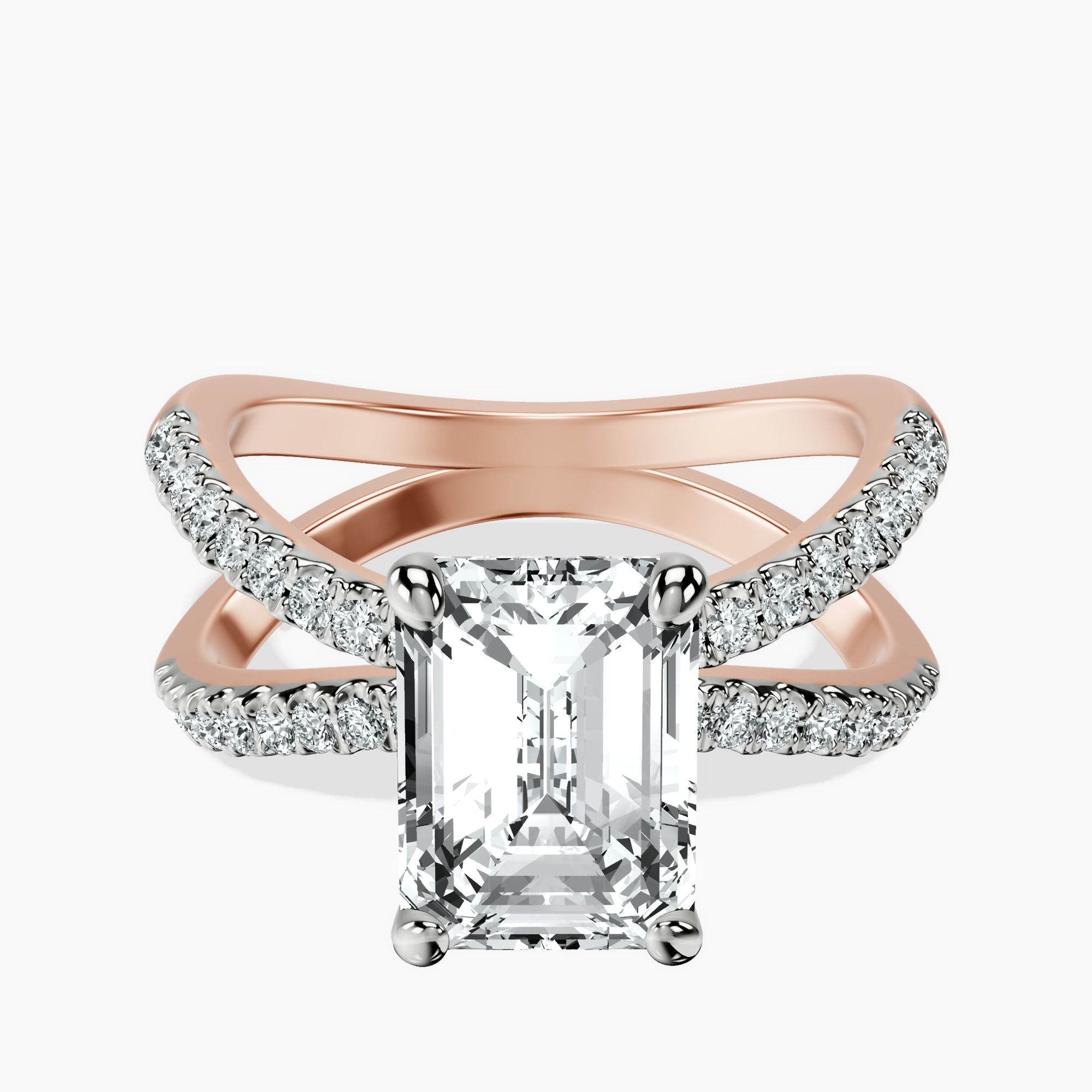 2.15 ct. emerald Dakota Criss Cross Ring in 14kt rose gold rtr top
