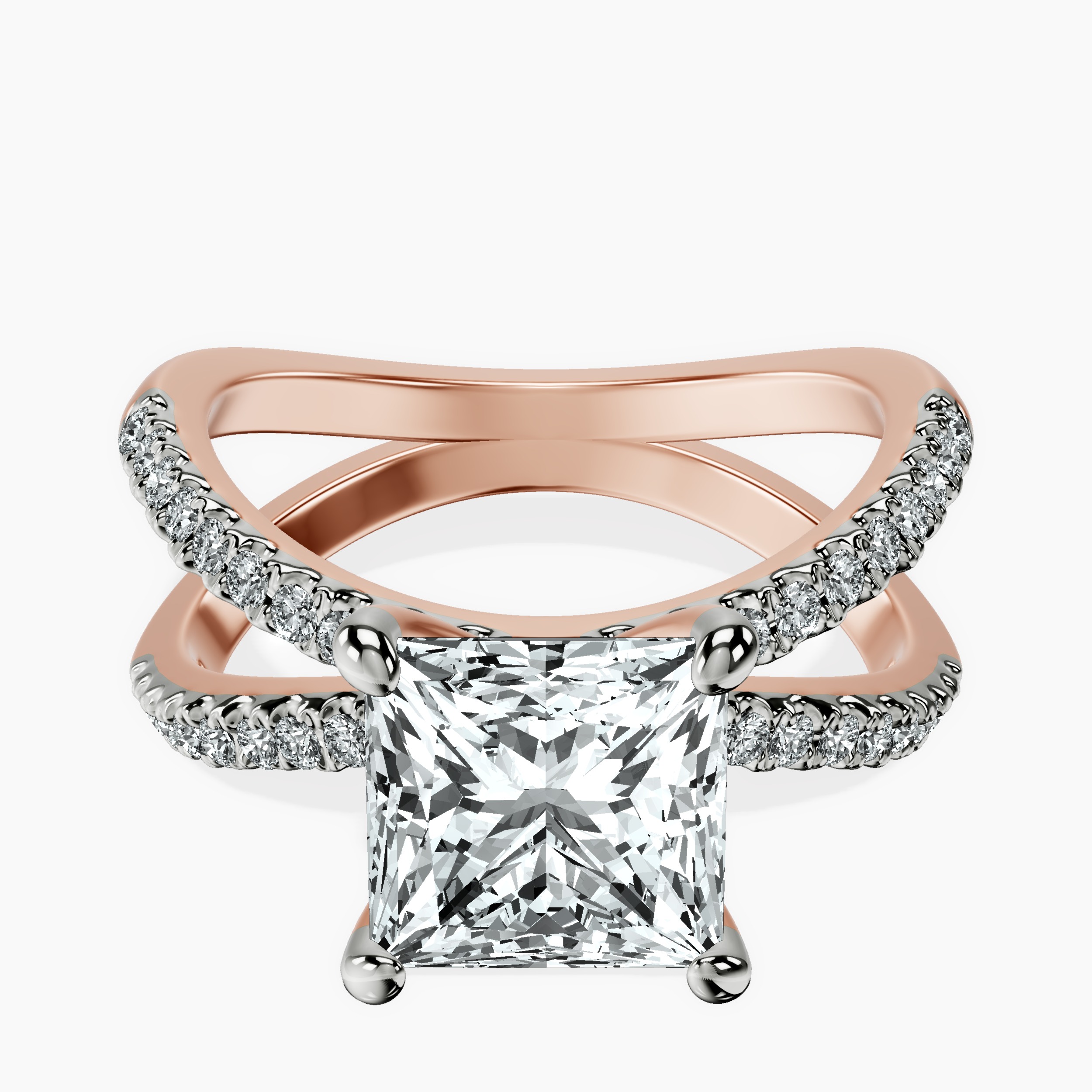 2.81 ct. princess Dakota Criss Cross Ring in 10kt rose gold rtr top