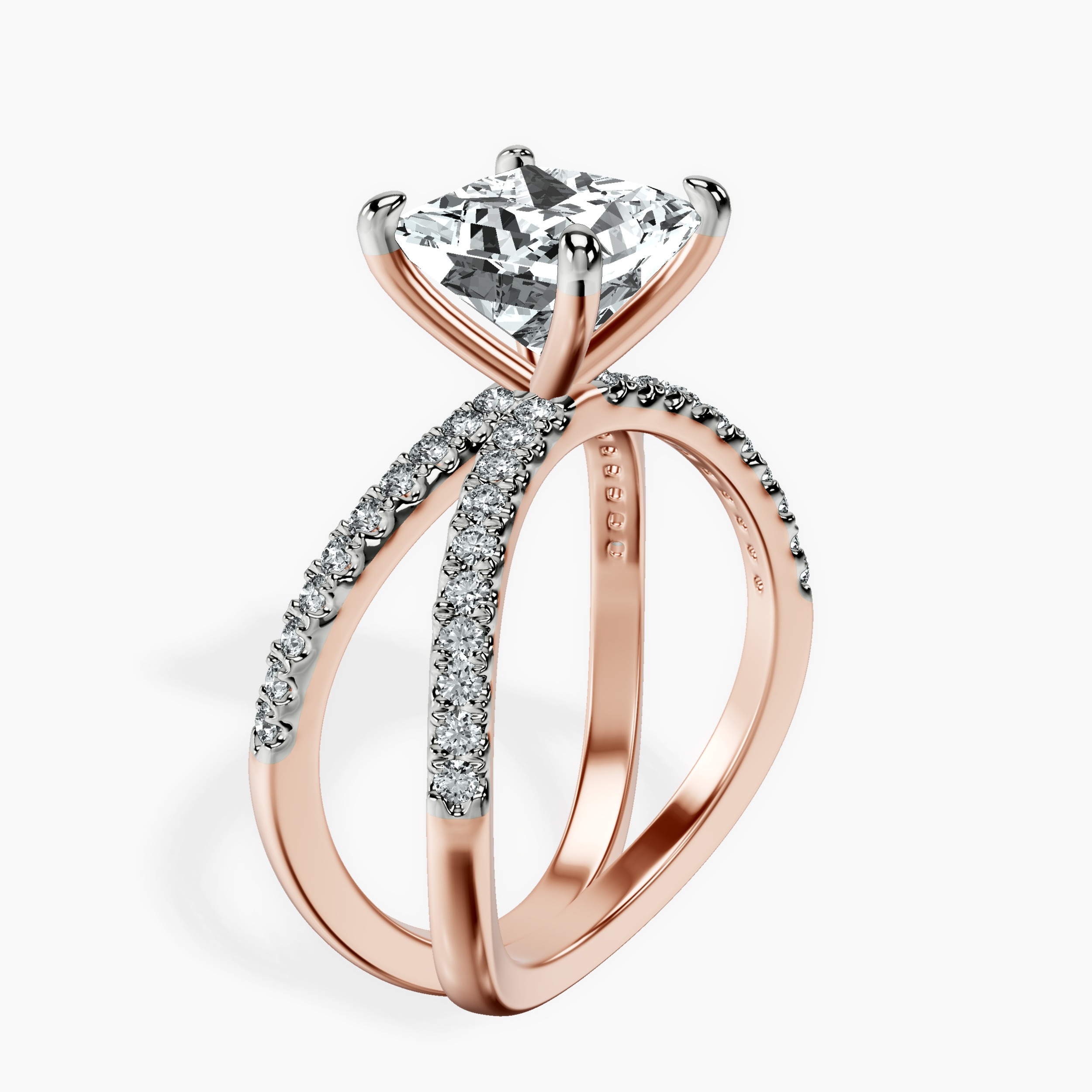 2.81 ct. princess Dakota Criss Cross Ring in 10kt rose gold standing product image one