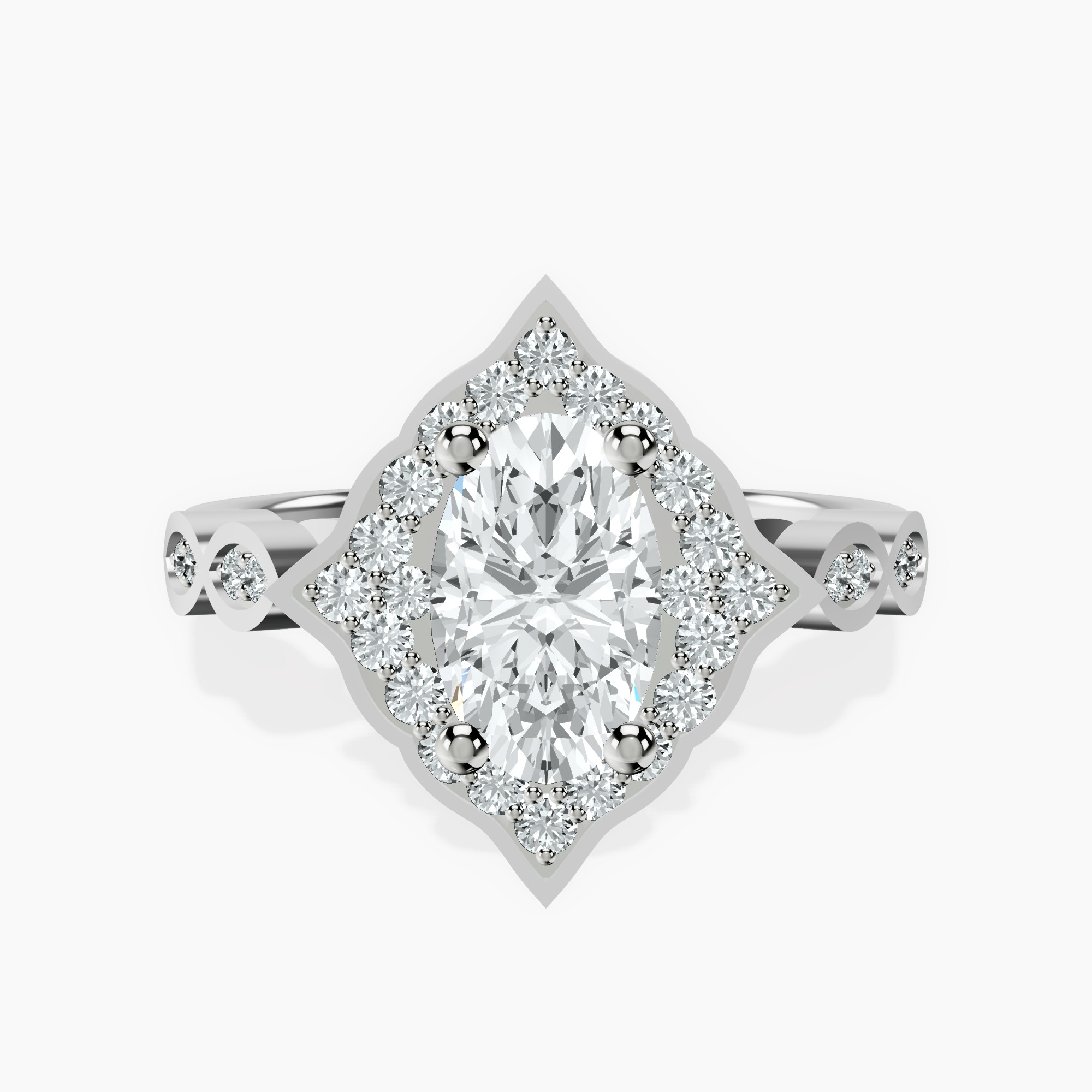 2.40 ct. oval Melody Vintage Halo Ring in 14kt white gold rtr top