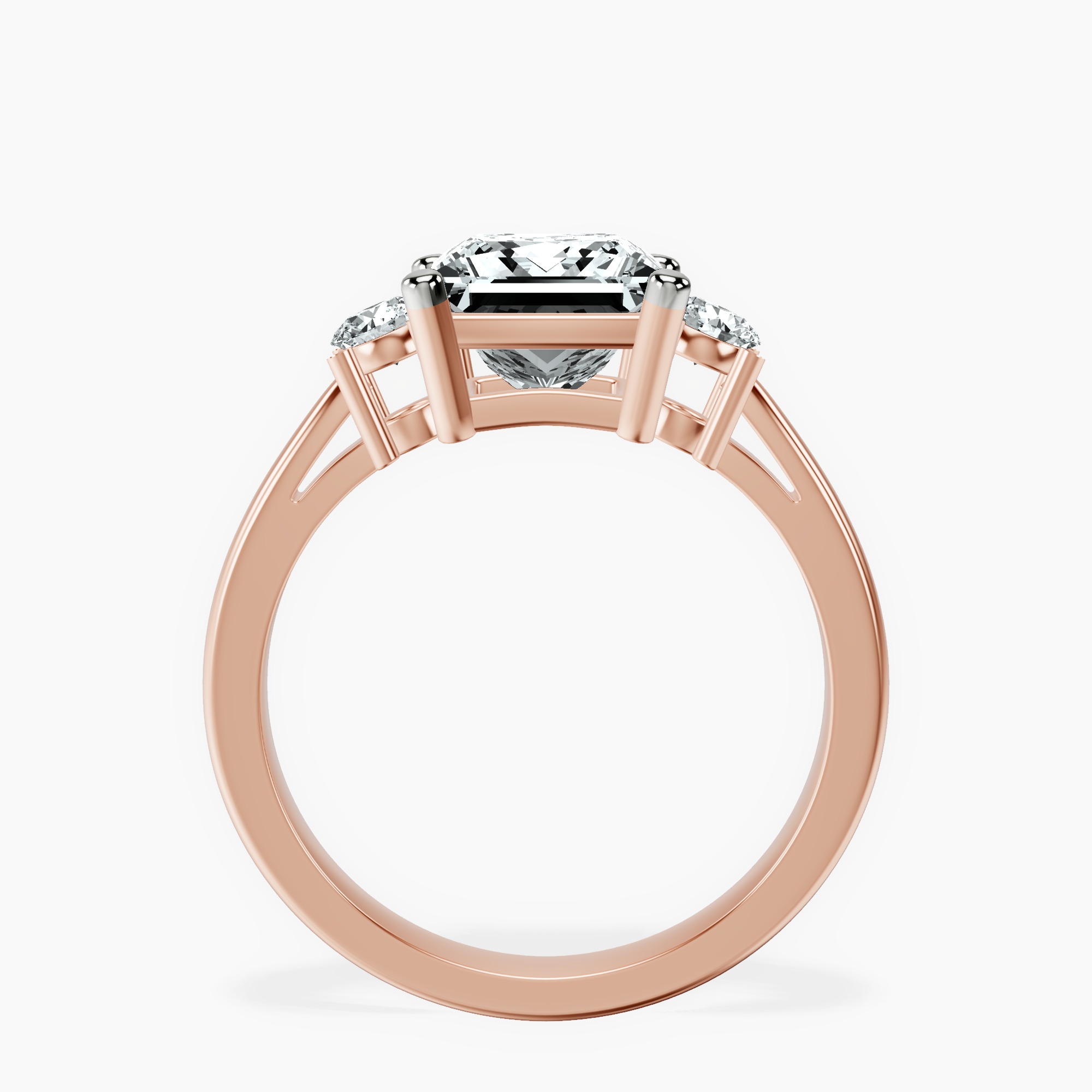 14kt Rose Gold Meghan Markle Three stone Lab Diamond Ring side right image one