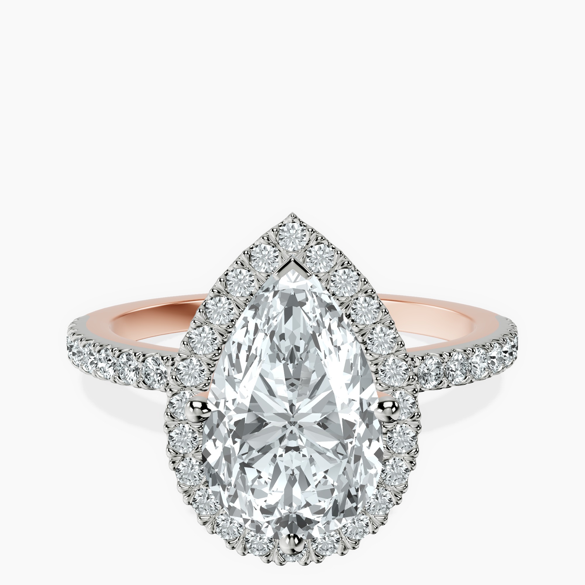 2.96 ct. pear Elle Classic Halo Ring in 14kt rose gold rtr top