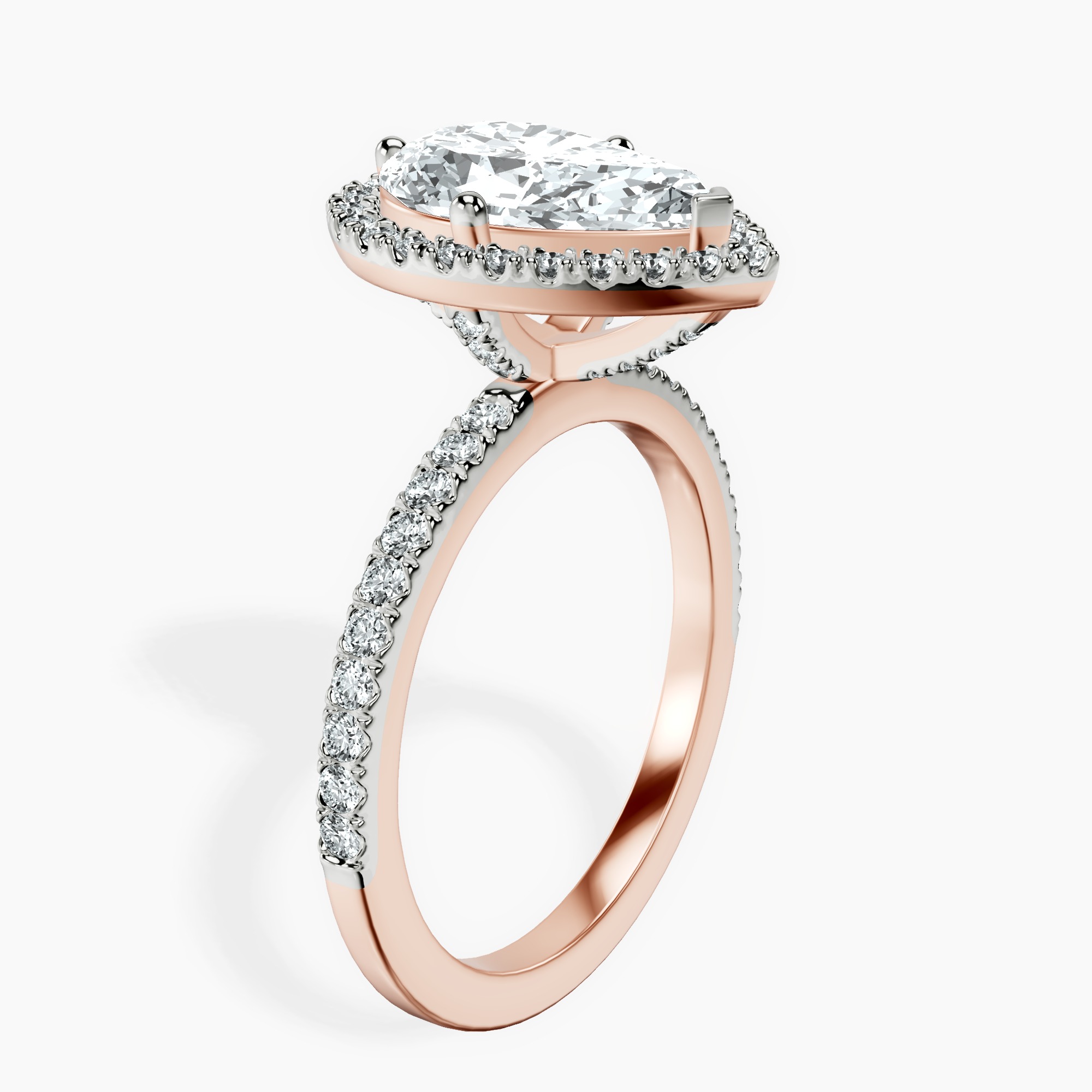 2.96 ct. pear Elle Classic Halo Ring in 14kt rose gold standing product image one