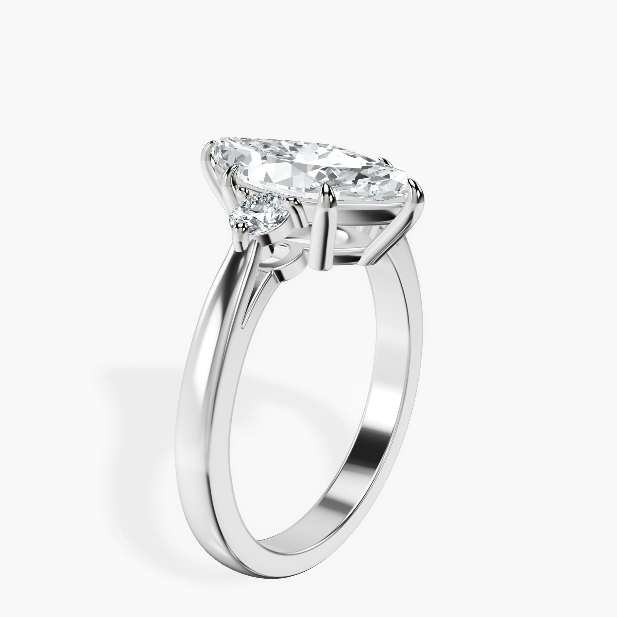 2.92 ct. marquise Synthia Three Stone Ring in 10kt white gold standing product image one