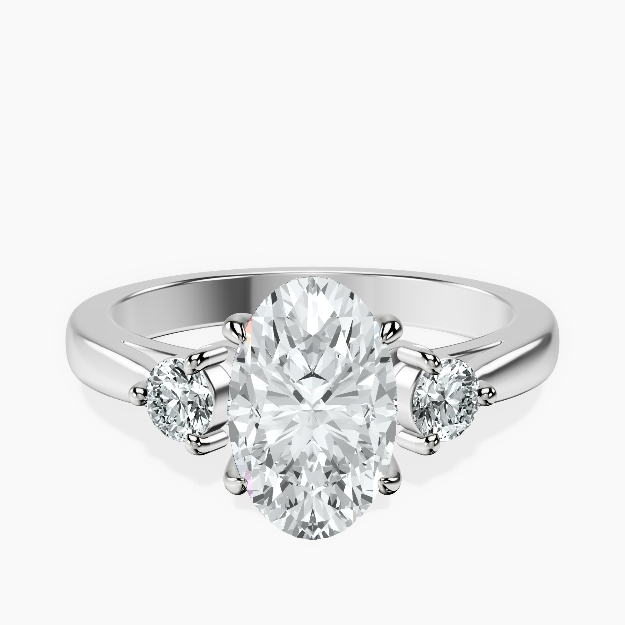 1.37 ct. oval Synthia Three Stone Ring in 14kt white gold rtr top