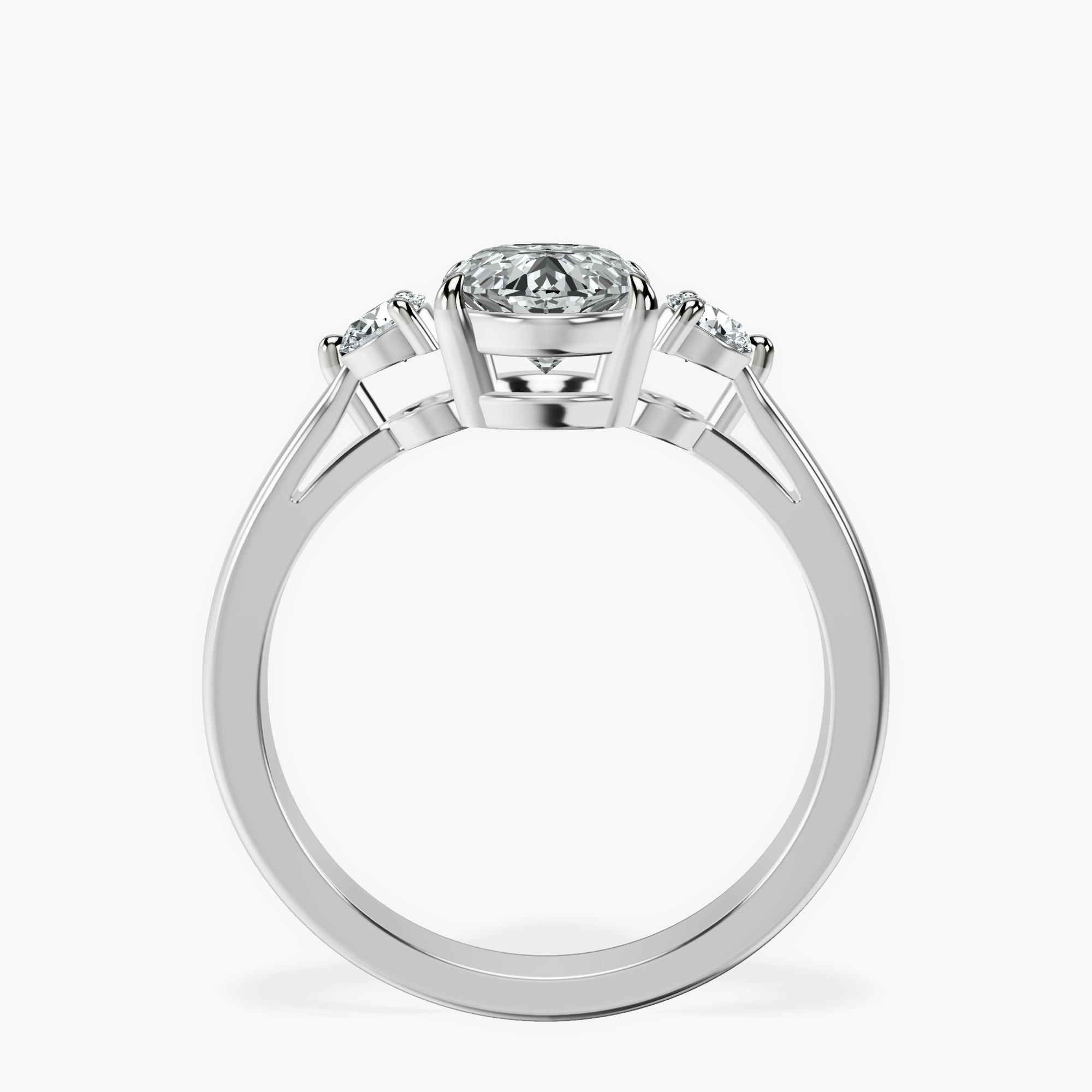 1.37 ct. oval Synthia Three Stone Ring in 14kt white gold side right image one