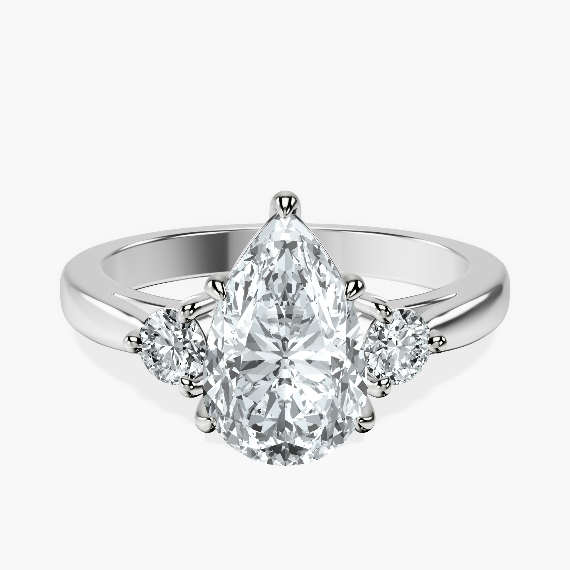 2.59 ct. pear Synthia Three Stone Ring in platinum rtr top