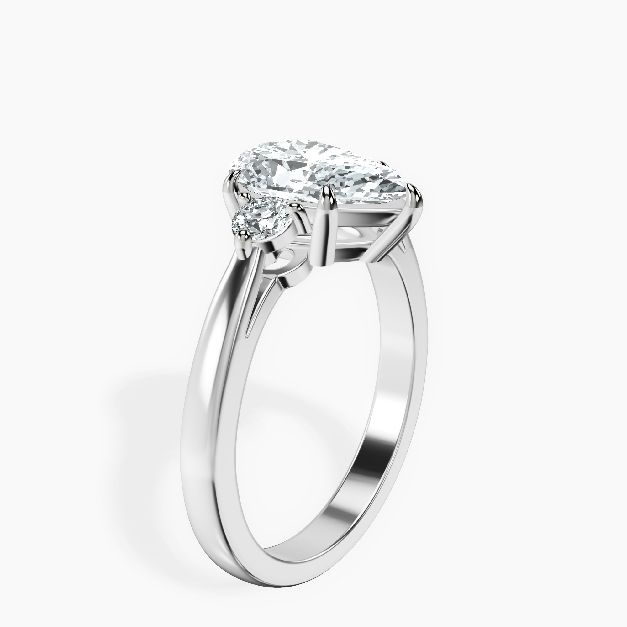 2.59 ct. pear Synthia Three Stone Ring in platinum standing product image one